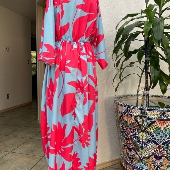 Caftan Maxi‎ Tunic Blue and Pink Floral Print Dress Small - Picture 10 of 15